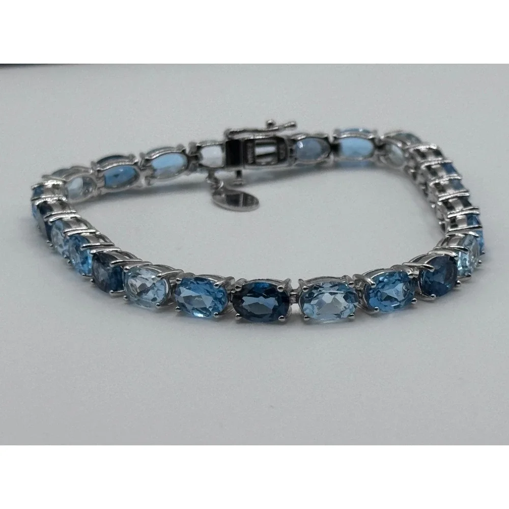 EMA Signed Sterling Silver Shades of Blue Tennis Bracelet